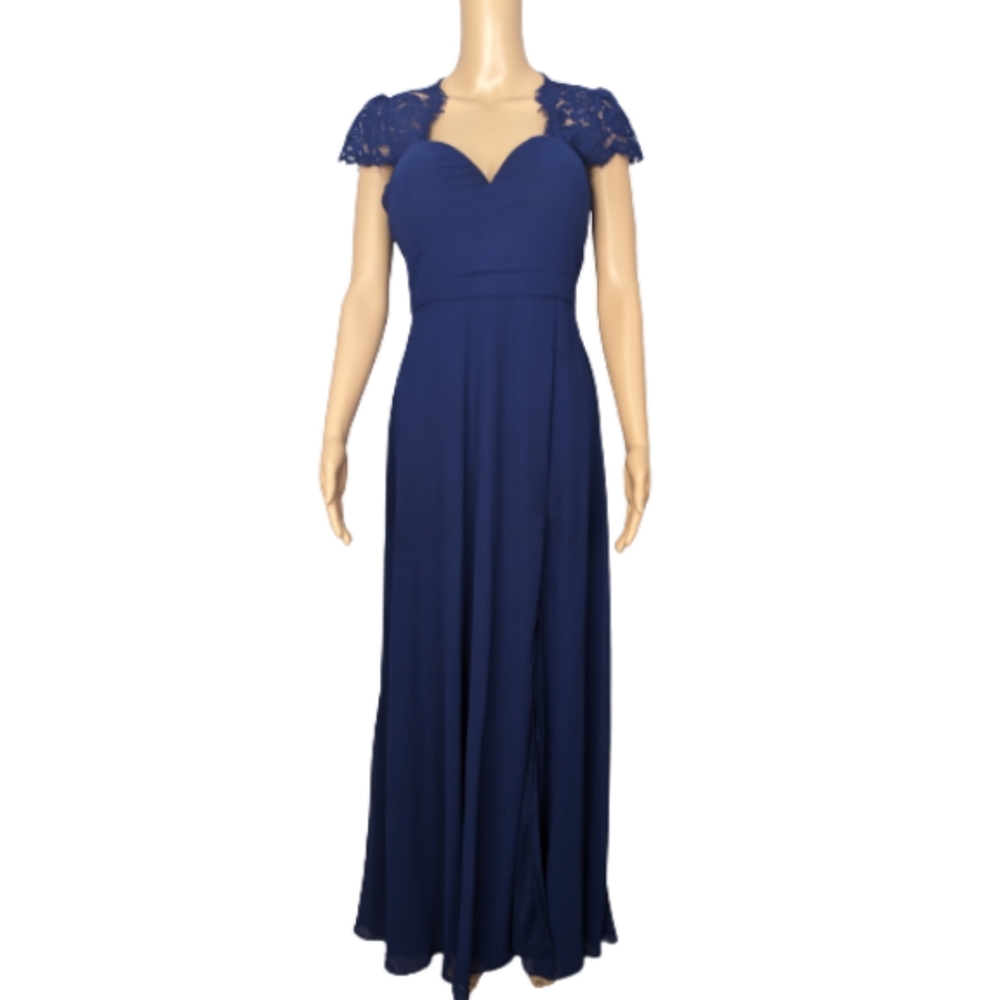 Lulus Momentous Moments Navy Blue Lace Backless Maxi Dress L